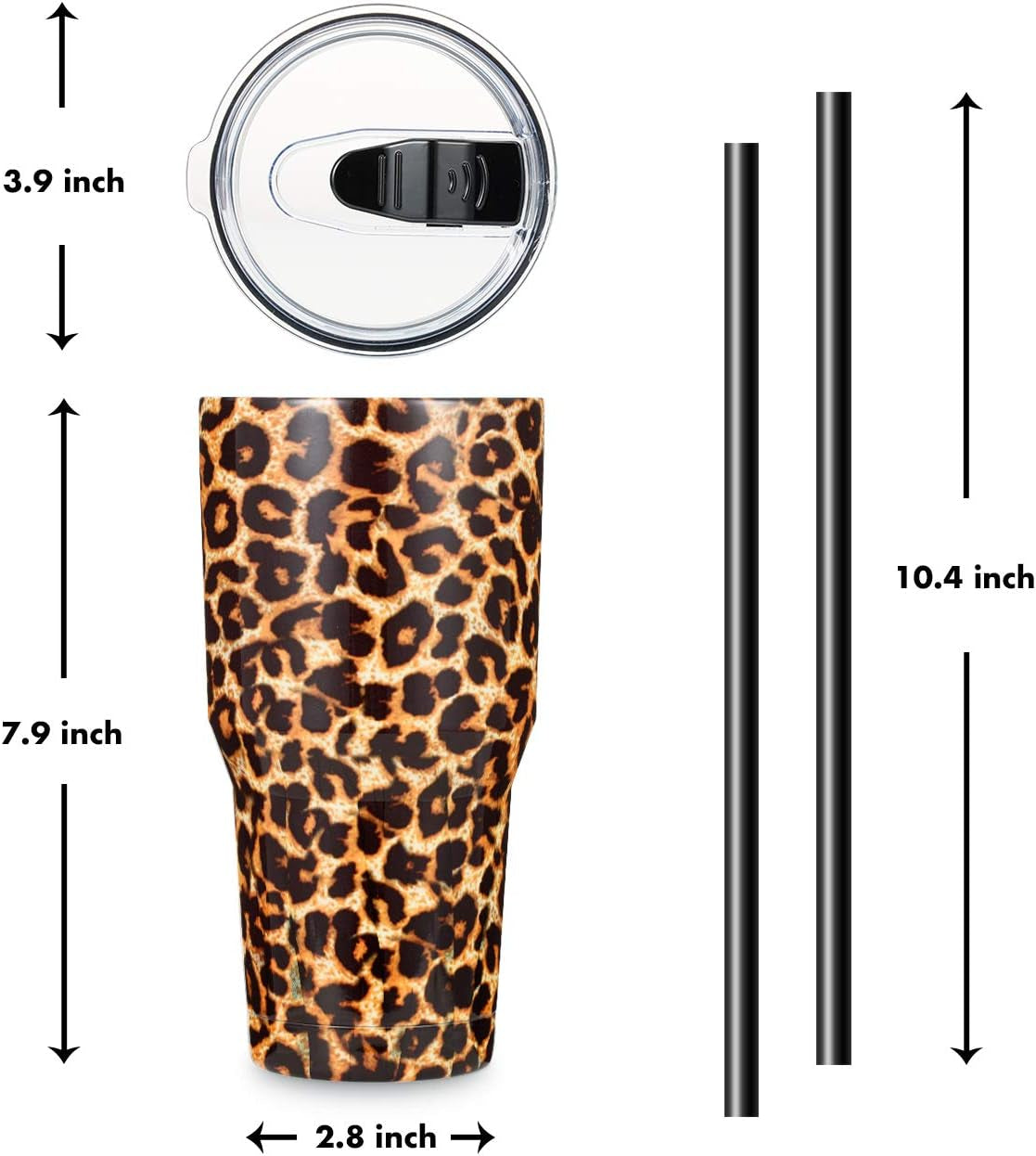 30Oz Bulk Stainless Steel Tumbler, Insulated Coffee Tumbler Cup Pack with Lid and Straw, Double Walled Travel Coffee Mug for Hot & Cold Drinks (Leopard, 4 Pack)