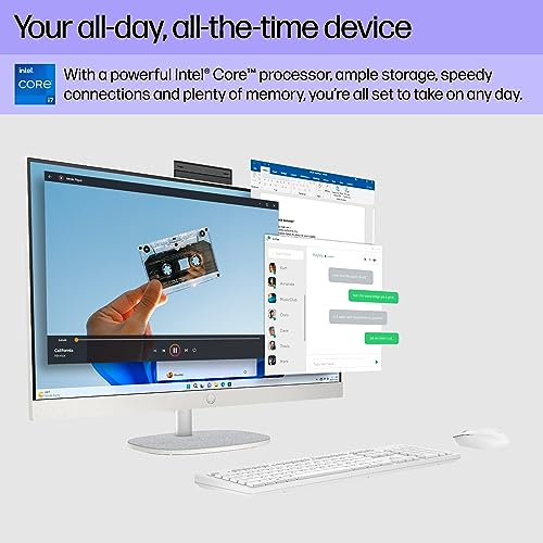 HP 27 inch All-in-One Desktop PC, FHD Display, 13th Generation Intel Core i7-1355U, 12 GB RAM, 512 GB SSD, Intel Iris Xe Graphics, Windows 11 Pro, 27-cr0082 (2023),Black