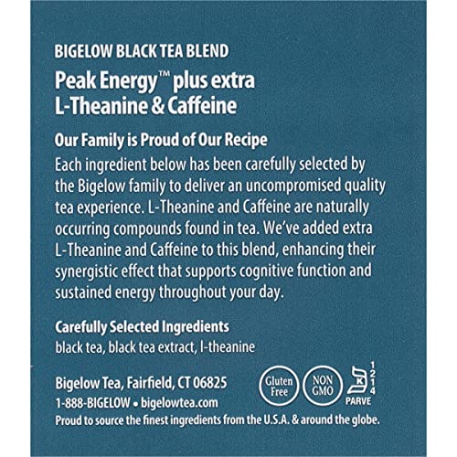 Bigelow Tea Peak Energy plus extra L-Theanine & Caffeine, 18 Count (Pack of 6), 108 Total Tea Bags
