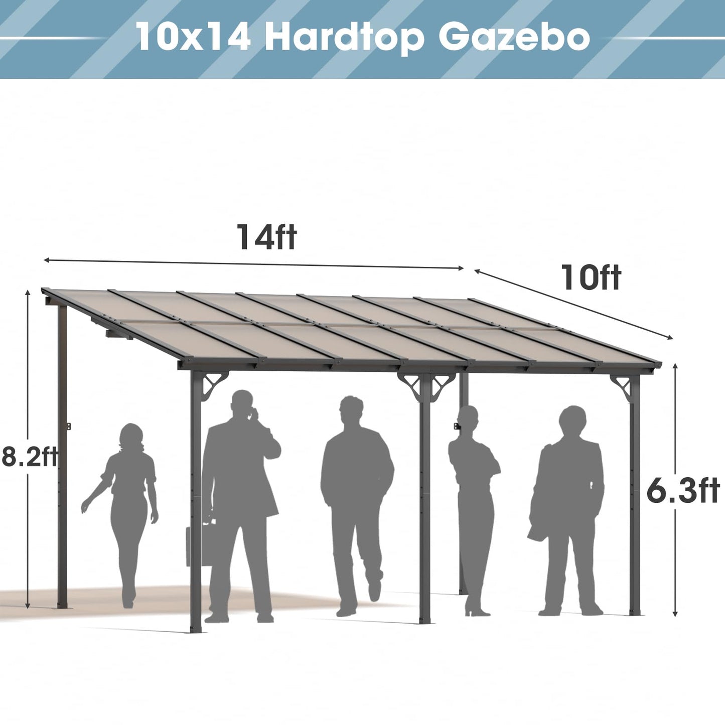 Aoxun 10’x 14’ Gazebo, Wall Mounted Gazebos Pergola on Clearance, Outdoor Patio, Gazebo Awnings with Sloped Roof, for Porch, Deck, Backyard