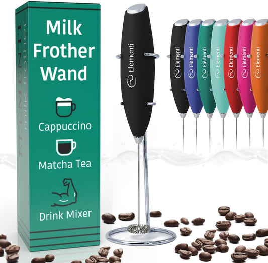 Milk Frother Wand & Matcha Mixer, Mini Electric Whisk for Coffee - Frother for Coffee - Milk Frother Handheld - Coffee Stirrers Electric Matcha Frother & Hand Whisk (Black)