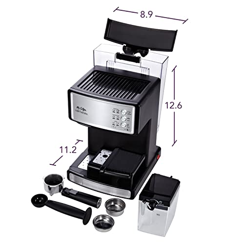 Mr. Coffee Espresso and Cappuccino Machine, Programmable Coffee Maker with Automatic Milk Frother and 15-Bar Pump, Stainless Steel