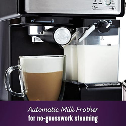 Mr. Coffee Espresso and Cappuccino Machine, Programmable Coffee Maker with Automatic Milk Frother and 15-Bar Pump, Stainless Steel