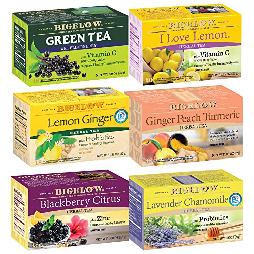 Bigelow Immunity Variety Pack, Caffeinated Green and Caffeine Free Herbal Teas (Pack of 6), 110 Total Tea Bags